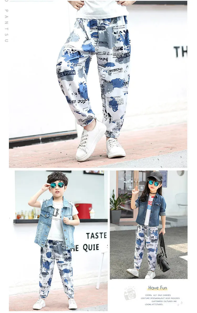 2-10Y New Summer Children Pants Anti-mosquito Pants Boys Printed Girls Harem Pants Kids Joggers Teenager Trousers Baby Clothing