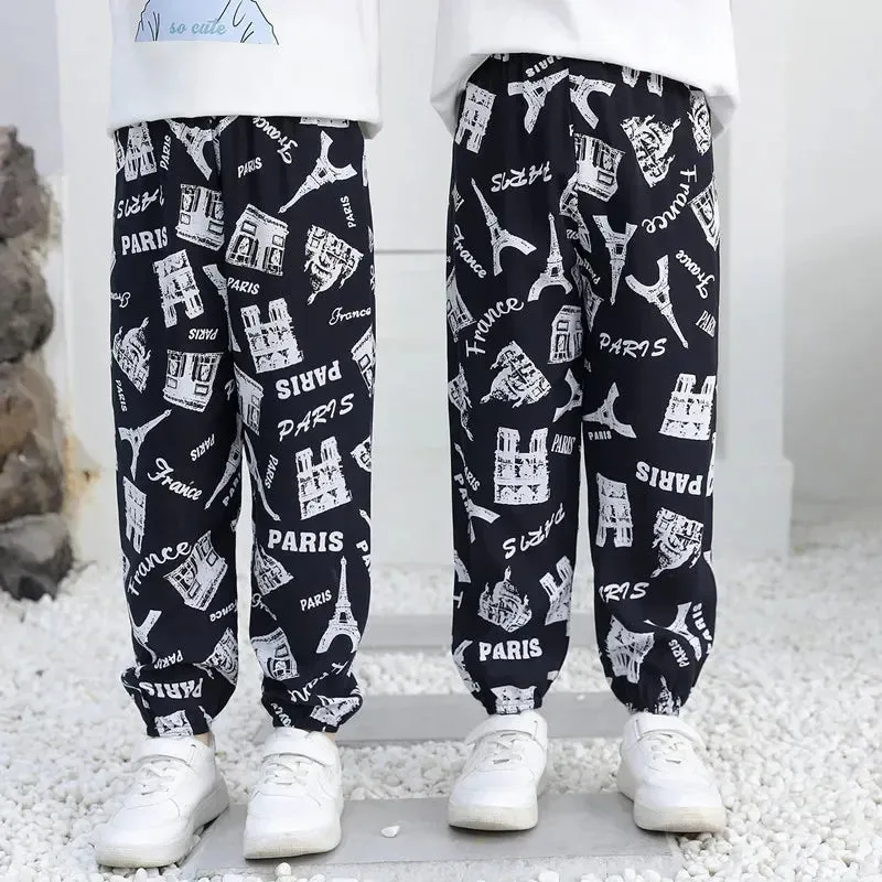 2-10Y New Summer Children Pants Anti-mosquito Pants Boys Printed Girls Harem Pants Kids Joggers Teenager Trousers Baby Clothing