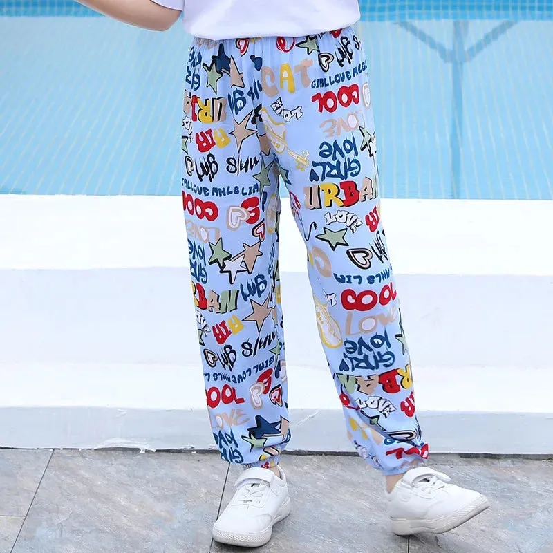 2-10Y New Summer Children Pants Anti-mosquito Pants Boys Printed Girls Harem Pants Kids Joggers Teenager Trousers Baby Clothing