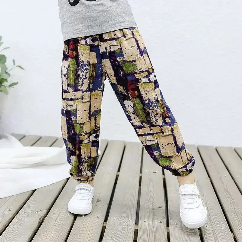 2-10Y New Summer Children Pants Anti-mosquito Pants Boys Printed Girls Harem Pants Kids Joggers Teenager Trousers Baby Clothing