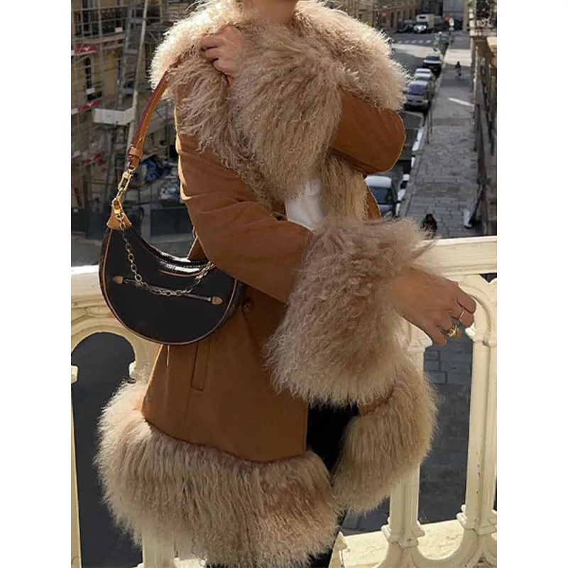 Advbridge 2000s fashion Fashion Stitching Fur Coat 2024 Fashion Winter Women's Button Warm Coat