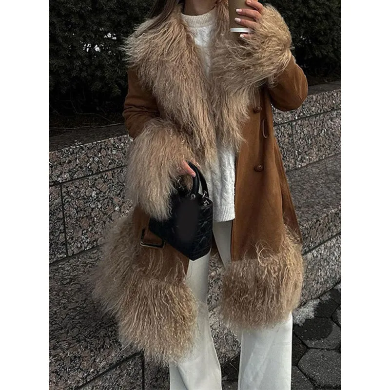 Advbridge 2000s fashion Fashion Stitching Fur Coat 2024 Fashion Winter Women's Button Warm Coat