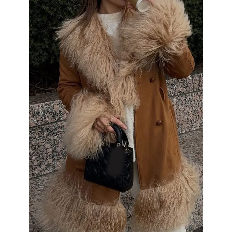 Advbridge 2000s fashion Fashion Stitching Fur Coat 2024 Fashion Winter Women's Button Warm Coat