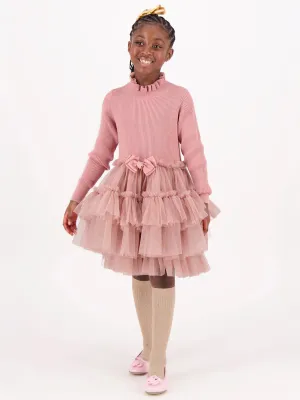 Angels Face Girls Elin Knit and Tulle Dress in Pink