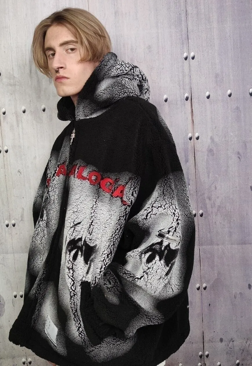 Anime fleece jacket graffiti cartoon bomber Japan coat black