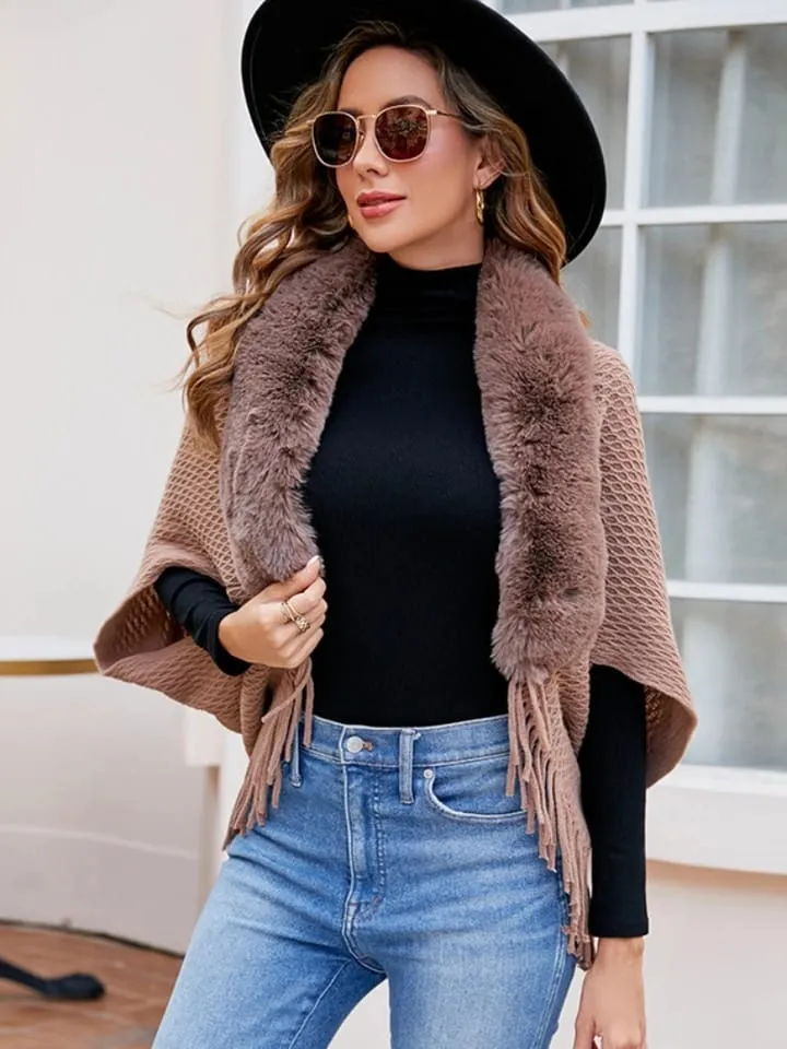 Autumn Loose Thick Imitation-Rabbit Fur Collar Sweater Women Winter Fashion Ladies Cardigan Knitted Wool Shawl Sweater Tops B-258741