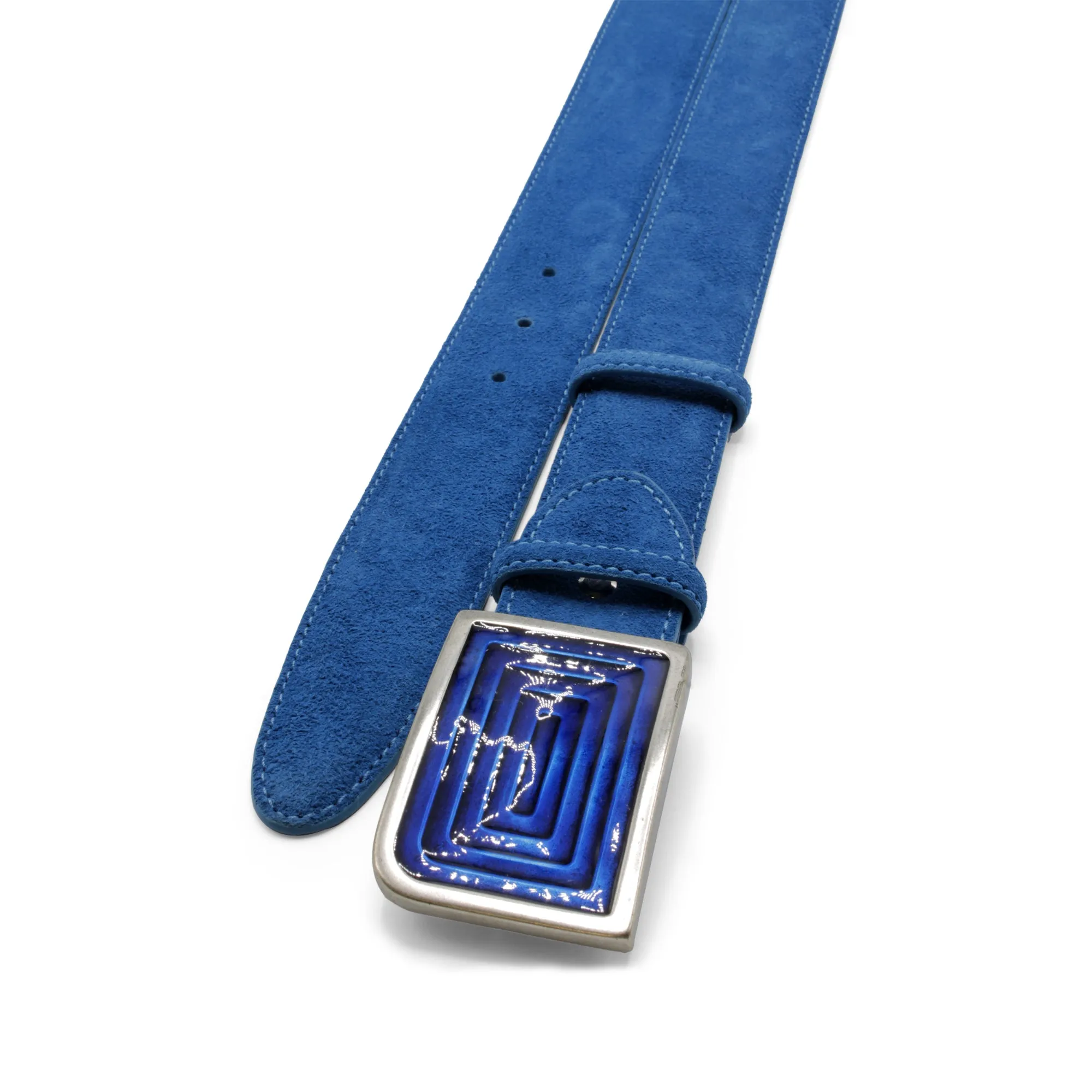 Azure Blue Suede Enamel Maze Belt