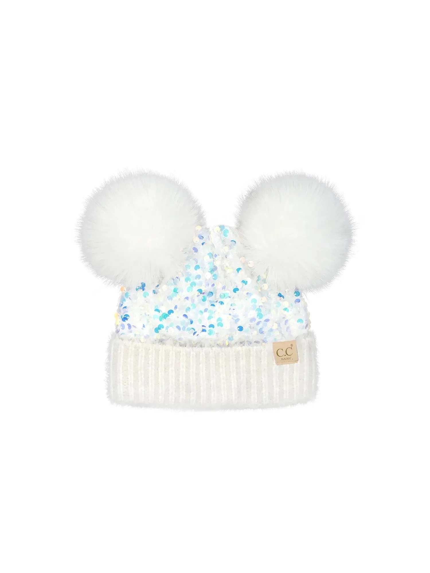 Baby & Toddler Sequin Faux Fur Double Pom Beanie