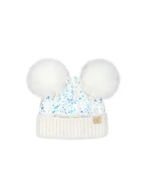 Baby & Toddler Sequin Faux Fur Double Pom Beanie