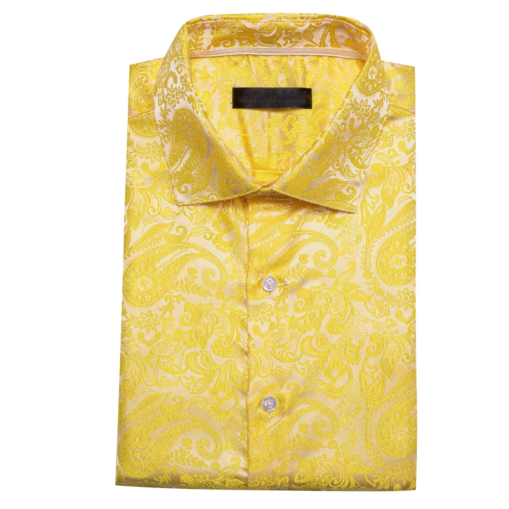 Baby Yellow Paisley Pattern Silk Men's Long Sleeve Shirt