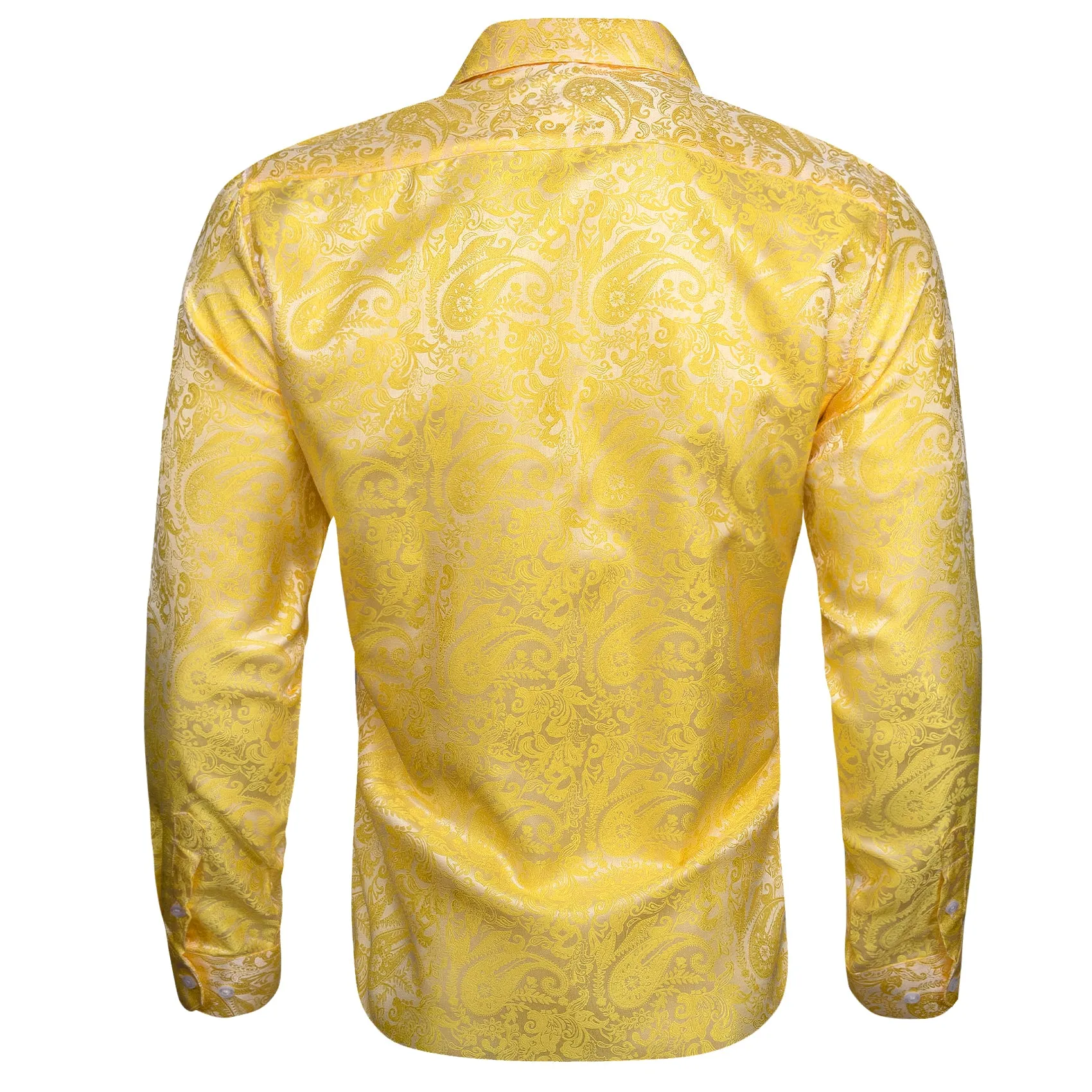 Baby Yellow Paisley Pattern Silk Men's Long Sleeve Shirt