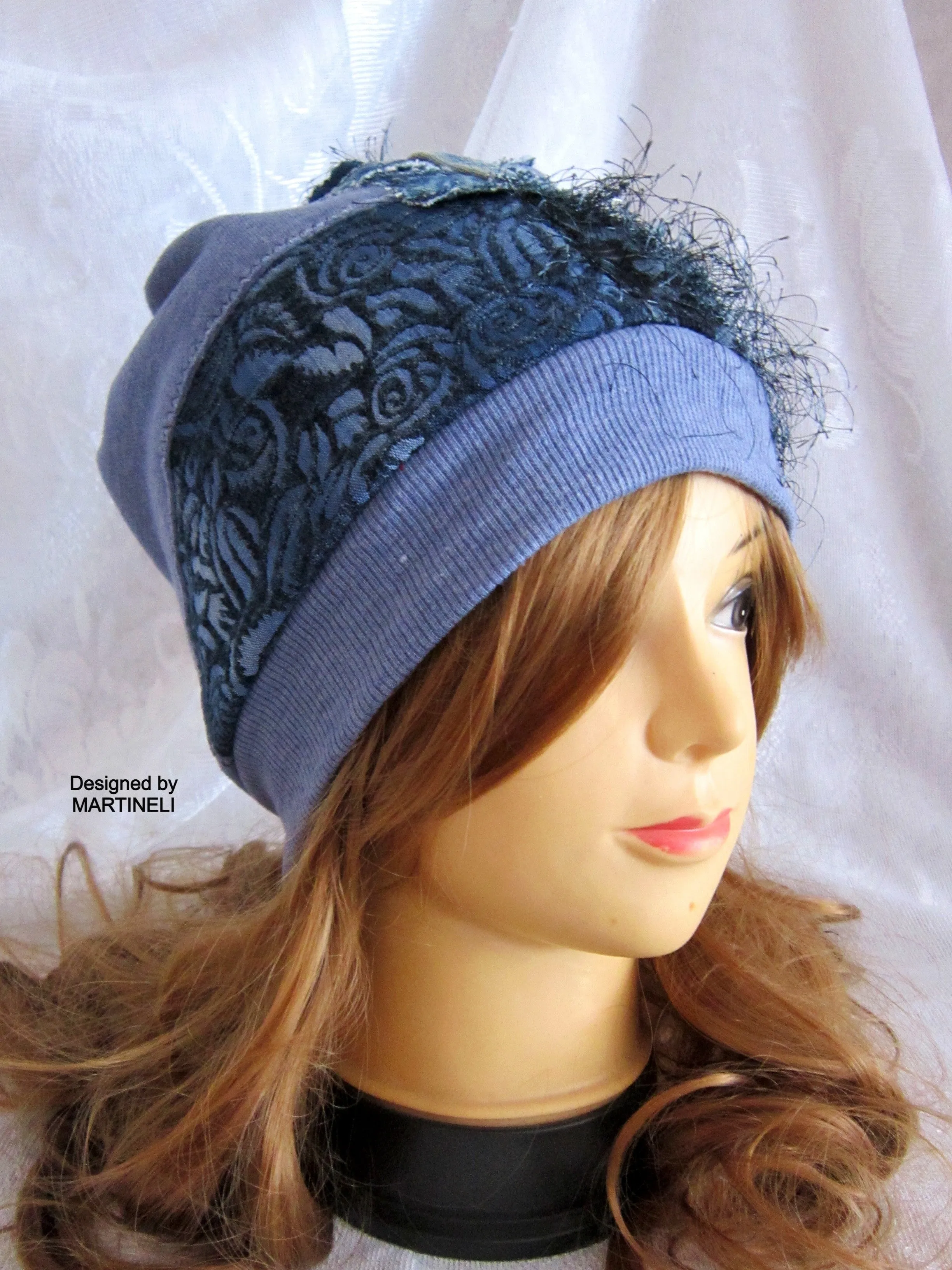 Beanies for Women, Blue Cotton Beanie,Warm Winter Hat for Women