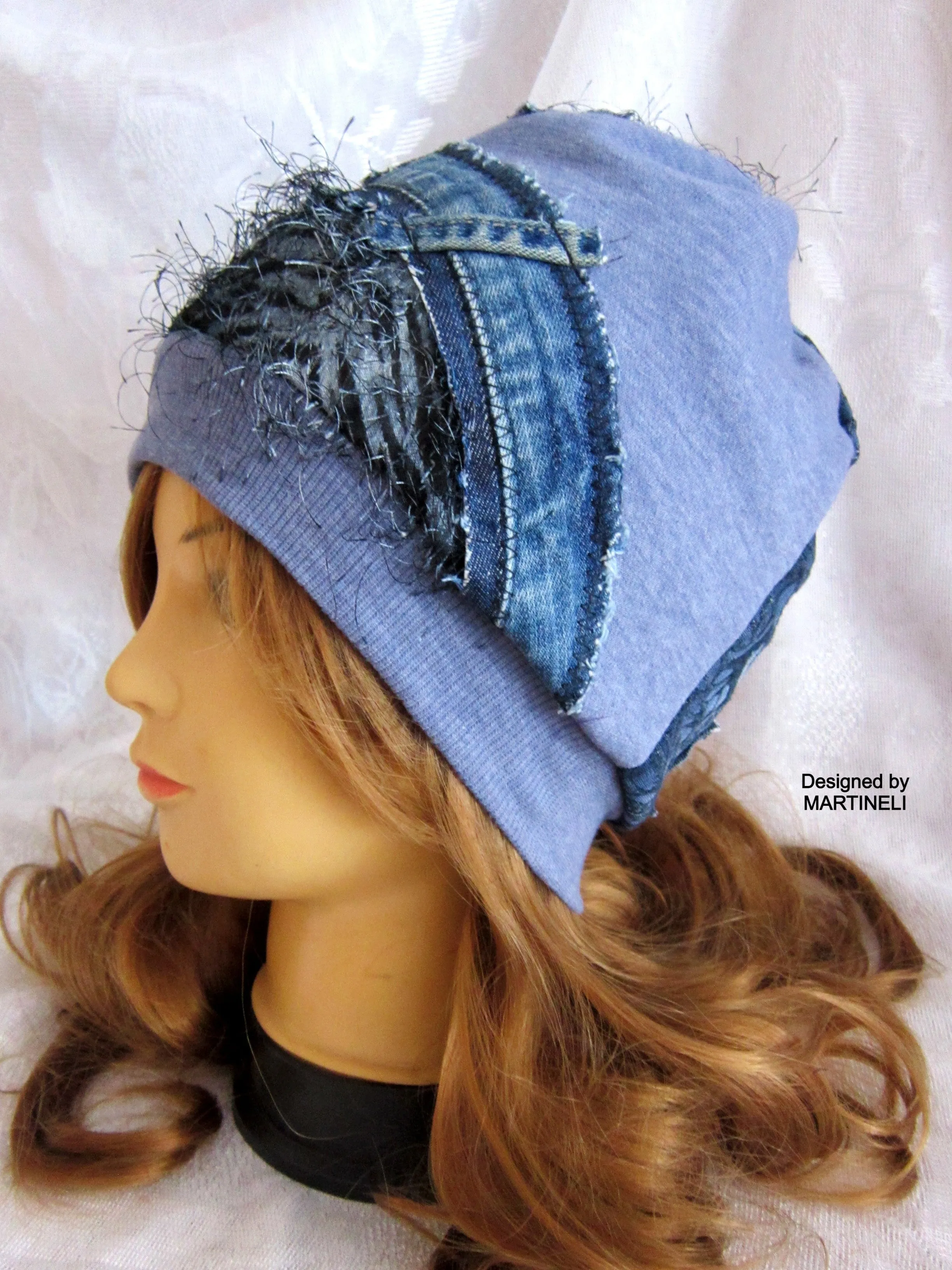 Beanies for Women, Blue Cotton Beanie,Warm Winter Hat for Women