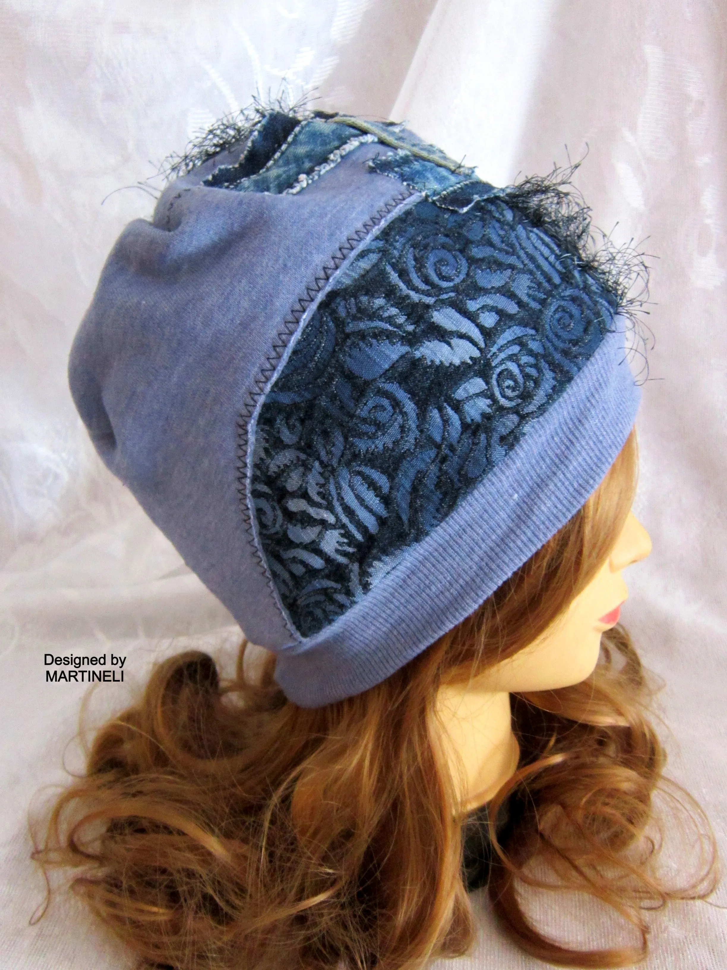 Beanies for Women, Blue Cotton Beanie,Warm Winter Hat for Women