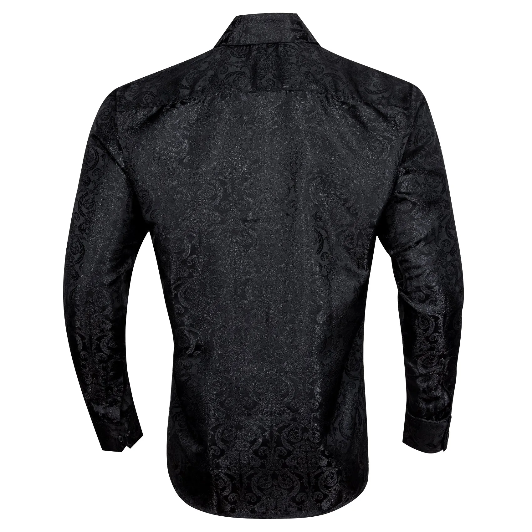 Black Floral Pattern Silk Men's Long Sleeve Shirt