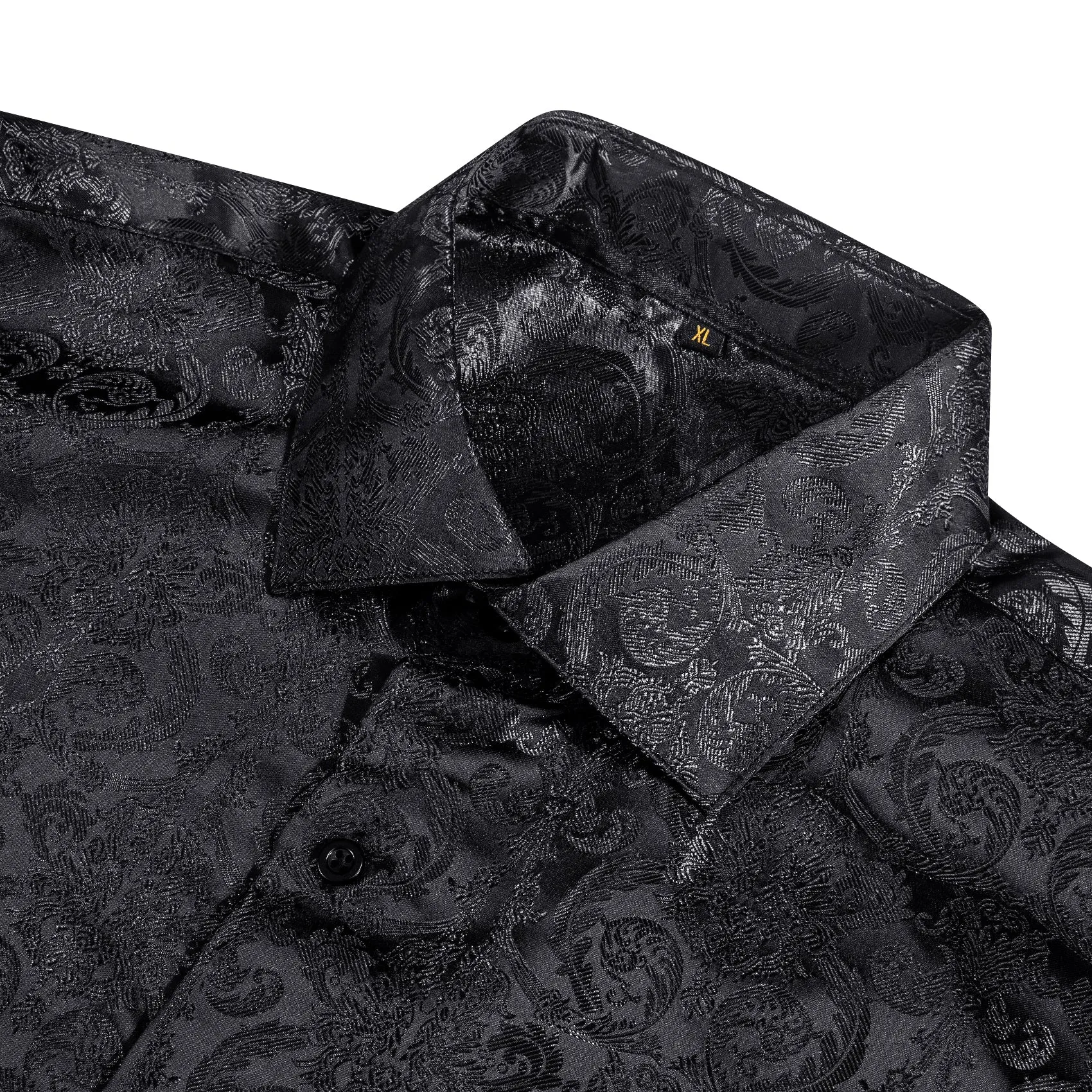 Black Floral Pattern Silk Men's Long Sleeve Shirt