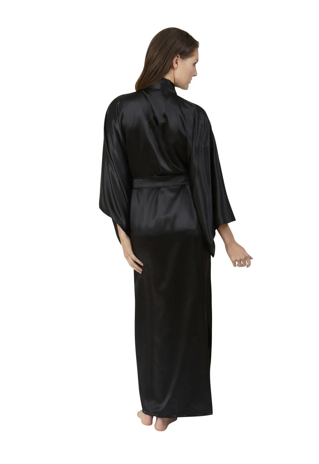 Black Fortune Womens Long Poly Satin Kimono Robe