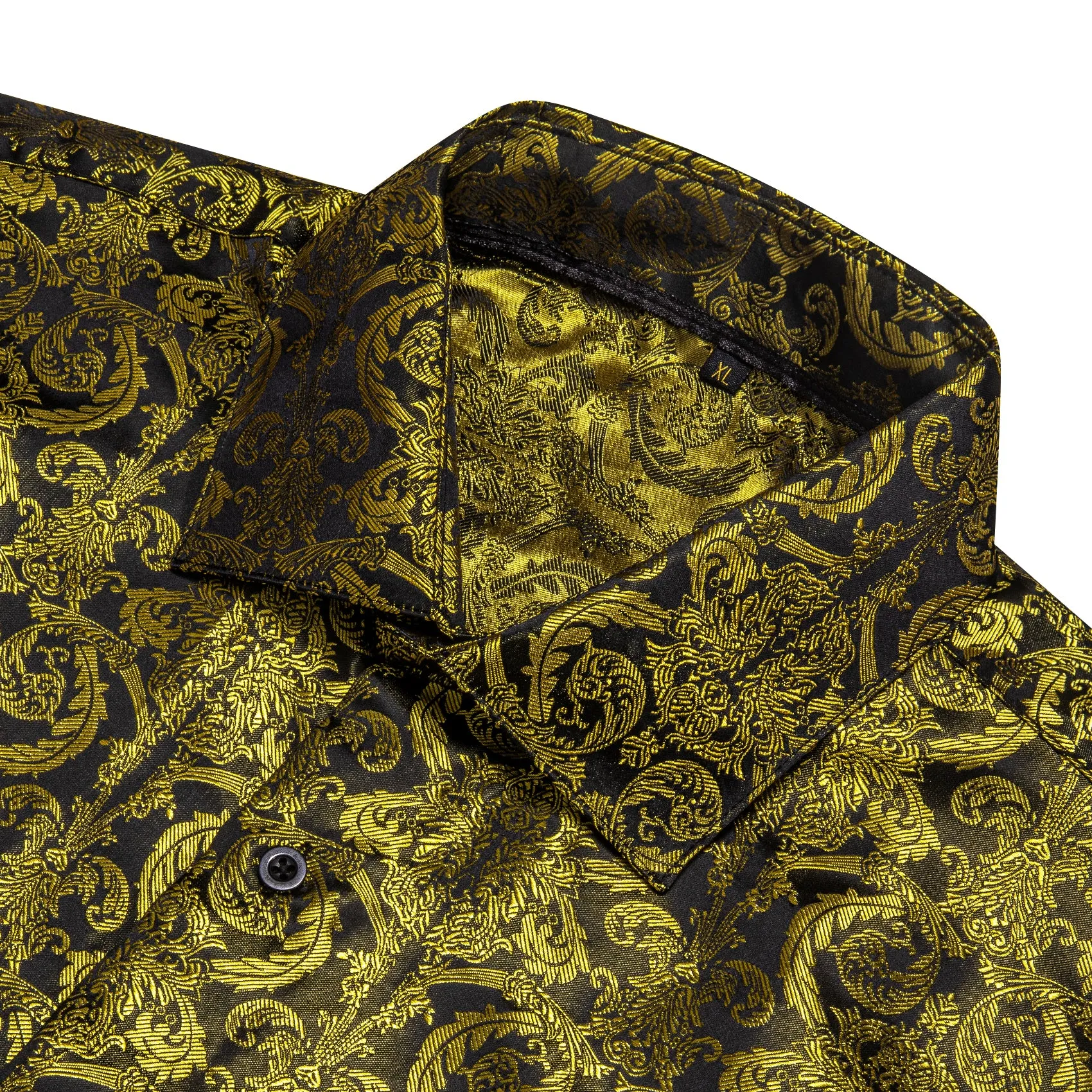 Black Golden Floral Pattern Silk Men's Long Sleeve Shirt