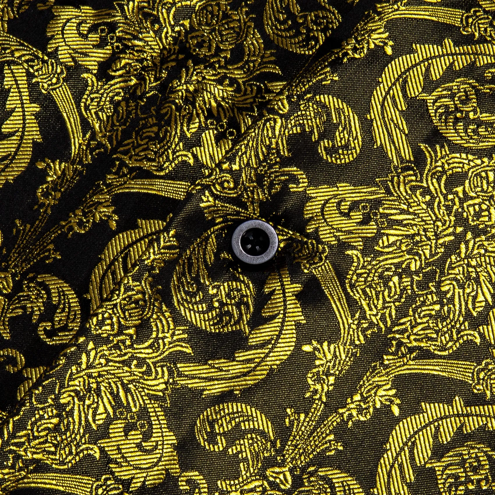 Black Golden Floral Pattern Silk Men's Long Sleeve Shirt