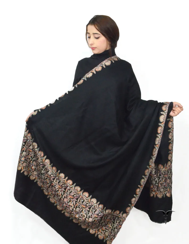 Black Pashmina Shawl With Sozni Embroidery 5714