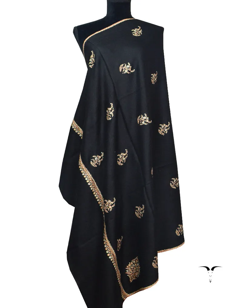 Black Pashmina Shawl With Sozni Work 5573