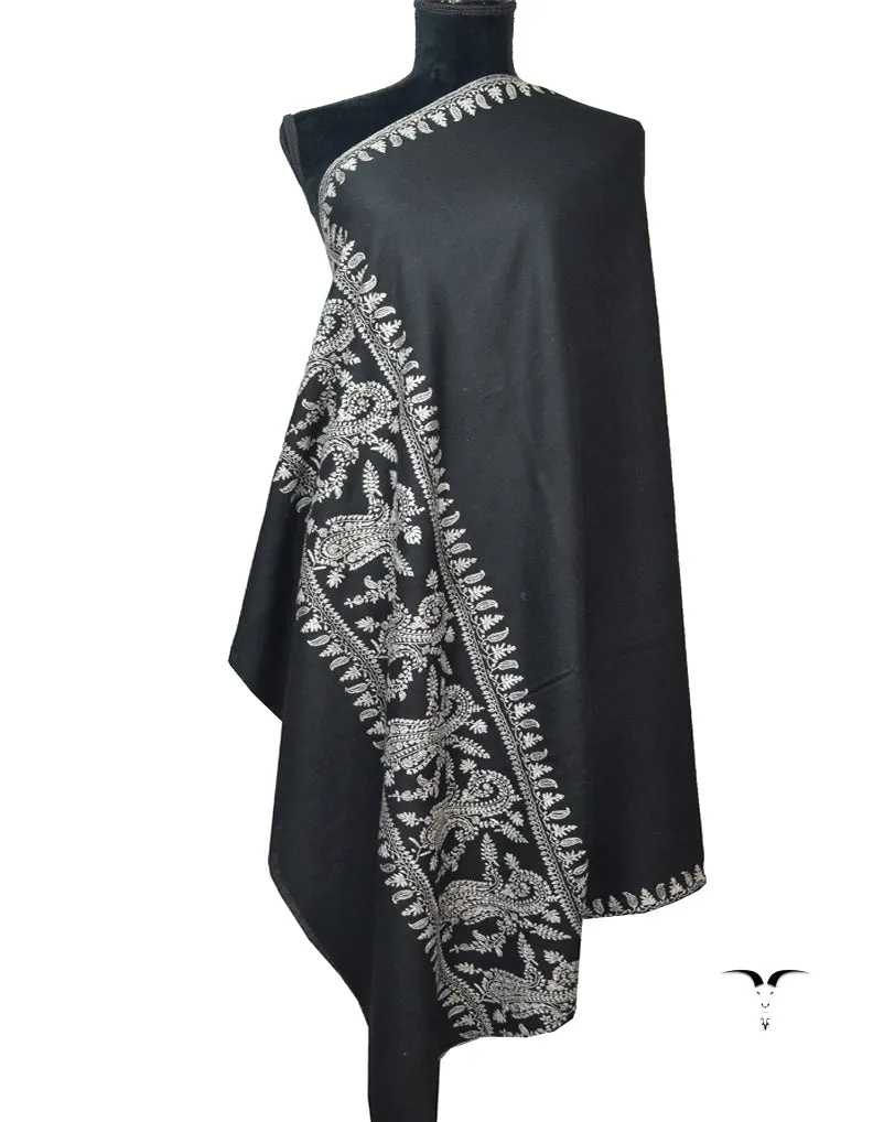 Black Pashmina Shawl With Sozni Work 5797