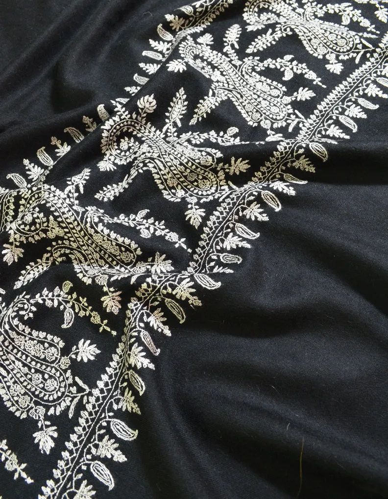 Black Pashmina Shawl With Sozni Work 5797