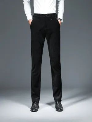 Black Slant Pockets Corduroy Tailored Trousers