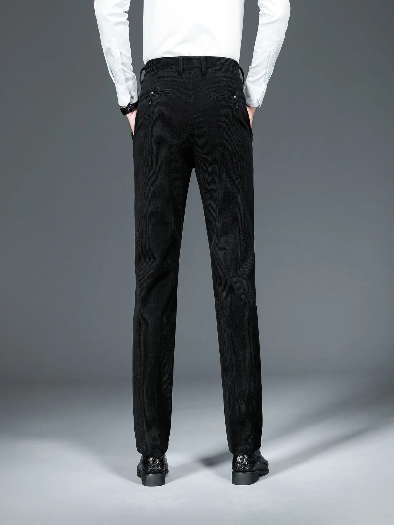 Black Slant Pockets Corduroy Tailored Trousers