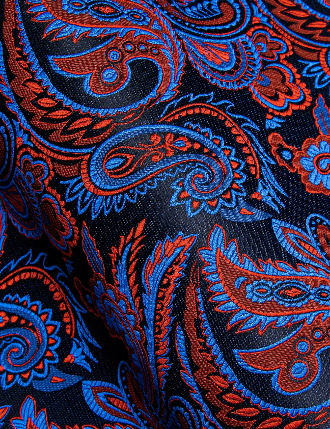 Blue Red Paisley Flower Pattern Silk Men's Long Sleeve Shirt