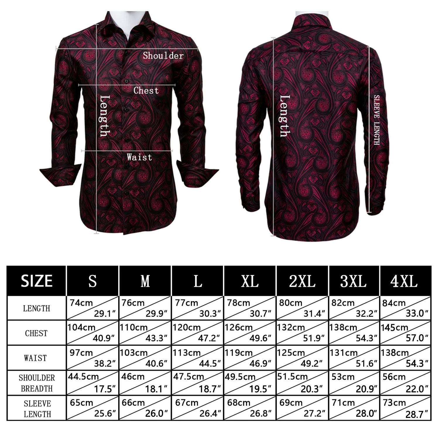 Blue Red Paisley Flower Pattern Silk Men's Long Sleeve Shirt