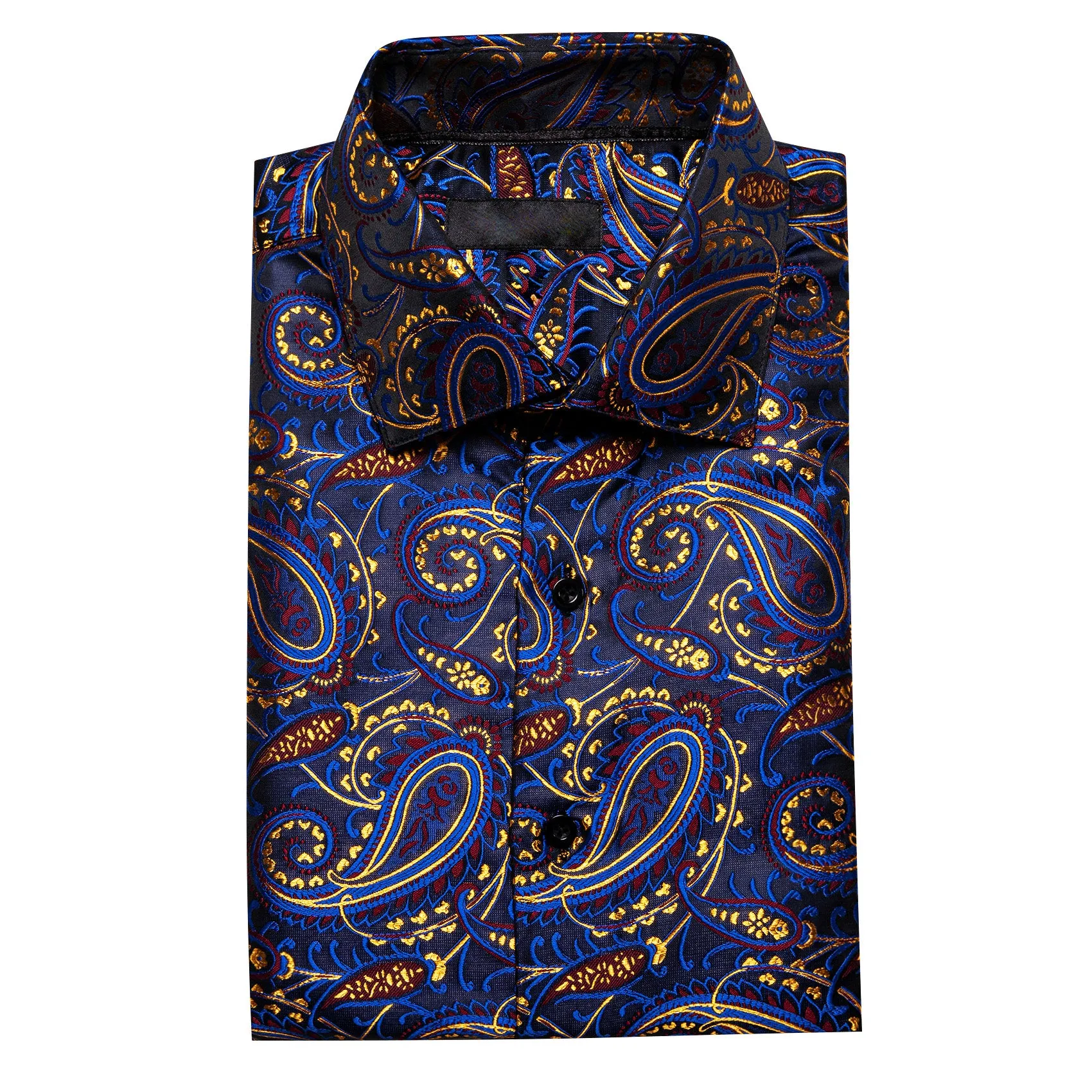 Blue Red Yellow Paisley Silk Men's Long Sleeve Shirt