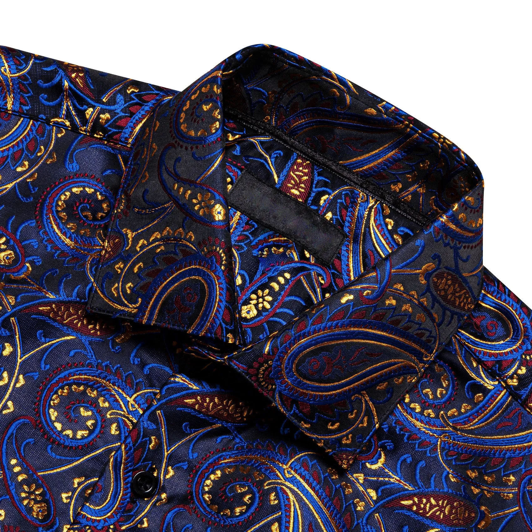 Blue Red Yellow Paisley Silk Men's Long Sleeve Shirt