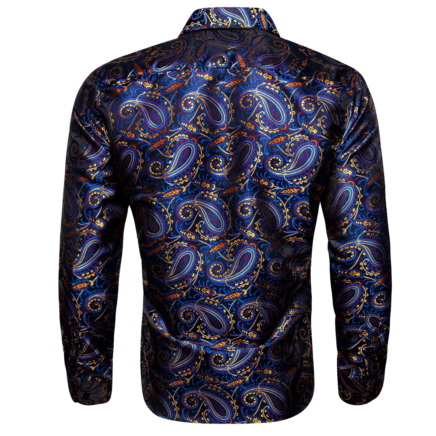 Blue Red Yellow Paisley Silk Men's Long Sleeve Shirt