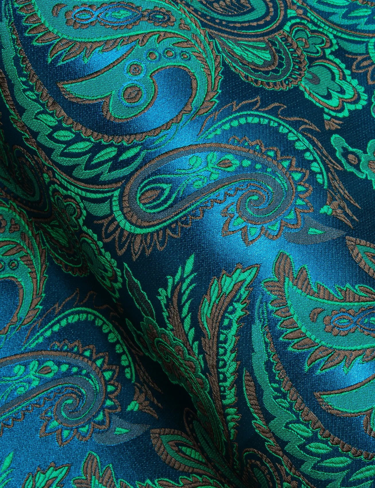 Blue Teal Paisley Flower Pattern Silk Men's Long Sleeve Shirt