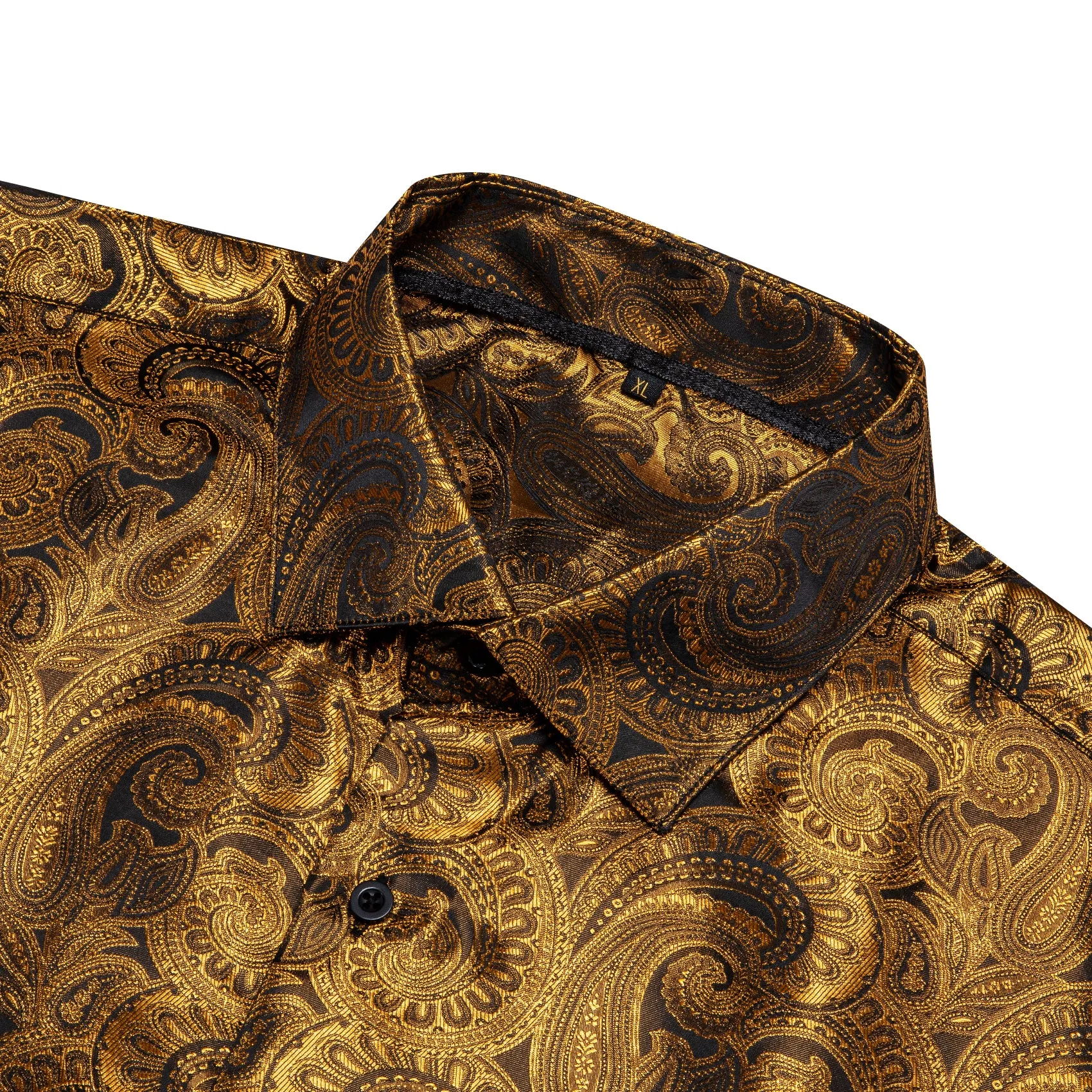 Brown Golden Paisley Pattern Silk Men's Long Sleeve Shirt