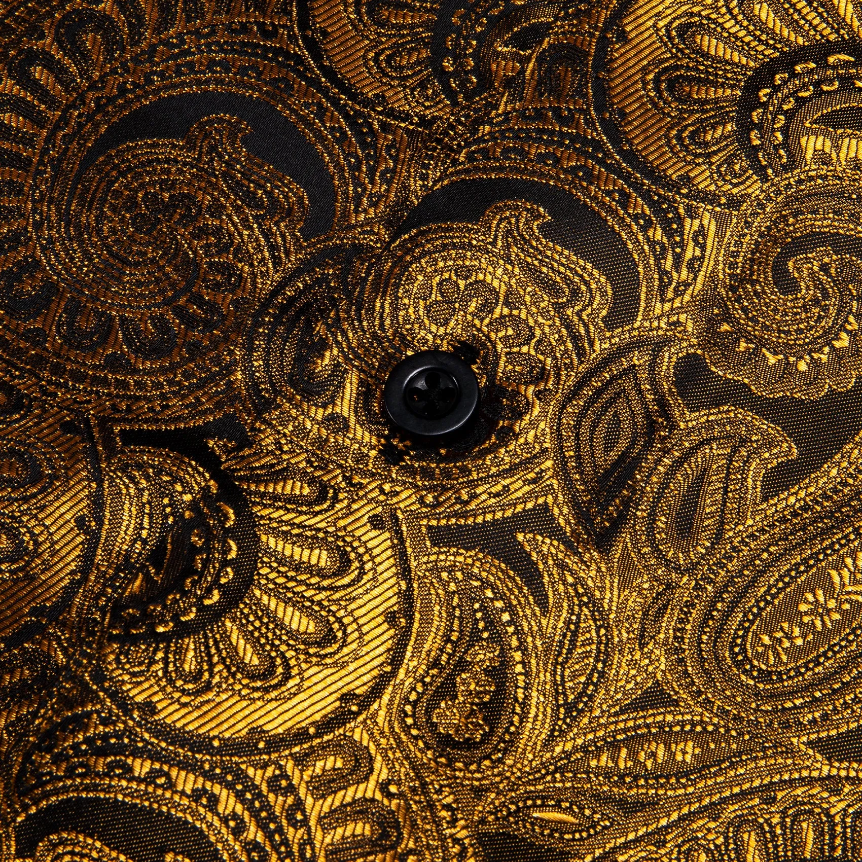 Brown Golden Paisley Pattern Silk Men's Long Sleeve Shirt