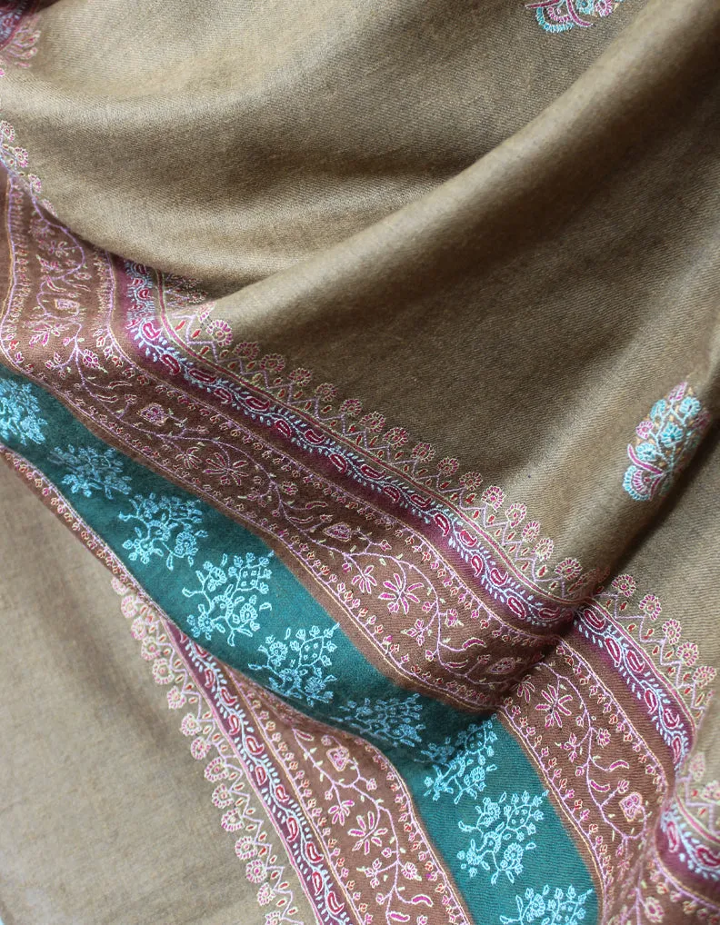 Brown Pashmina Shawl With Sozni Work 5720