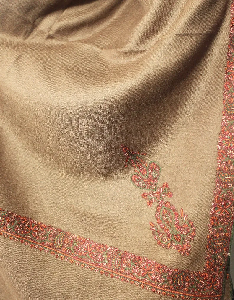 Brown Pashmina Shawl With Sozni Work 5781