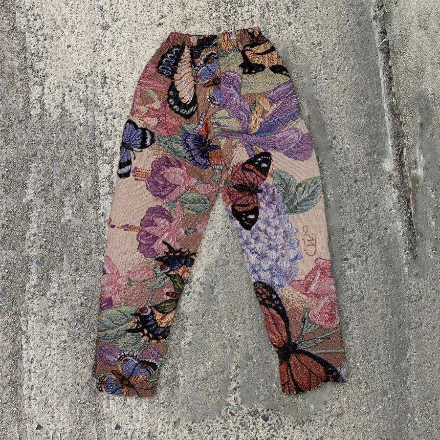 Butterfly retro street straight casual trousers