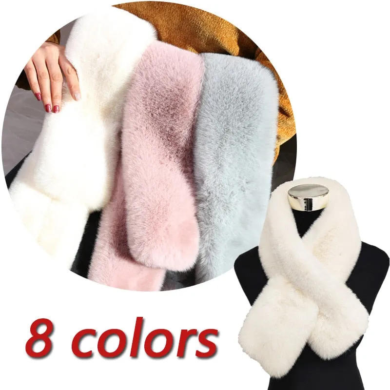 Casual Faux Fur Scarf Female Fashion Soft Plush