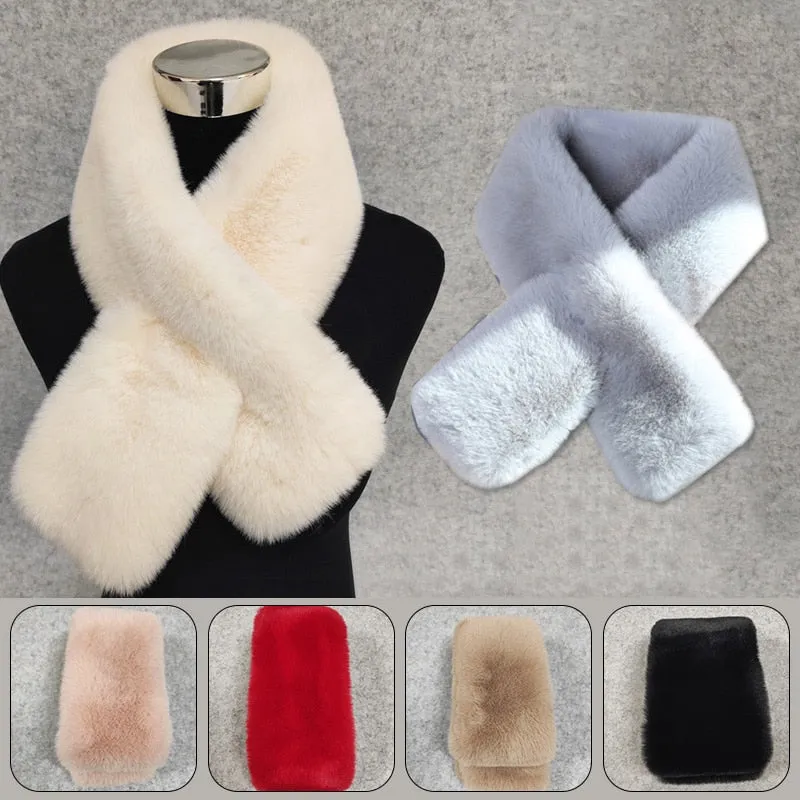 Casual Faux Fur Scarf Female Fashion Soft Plush