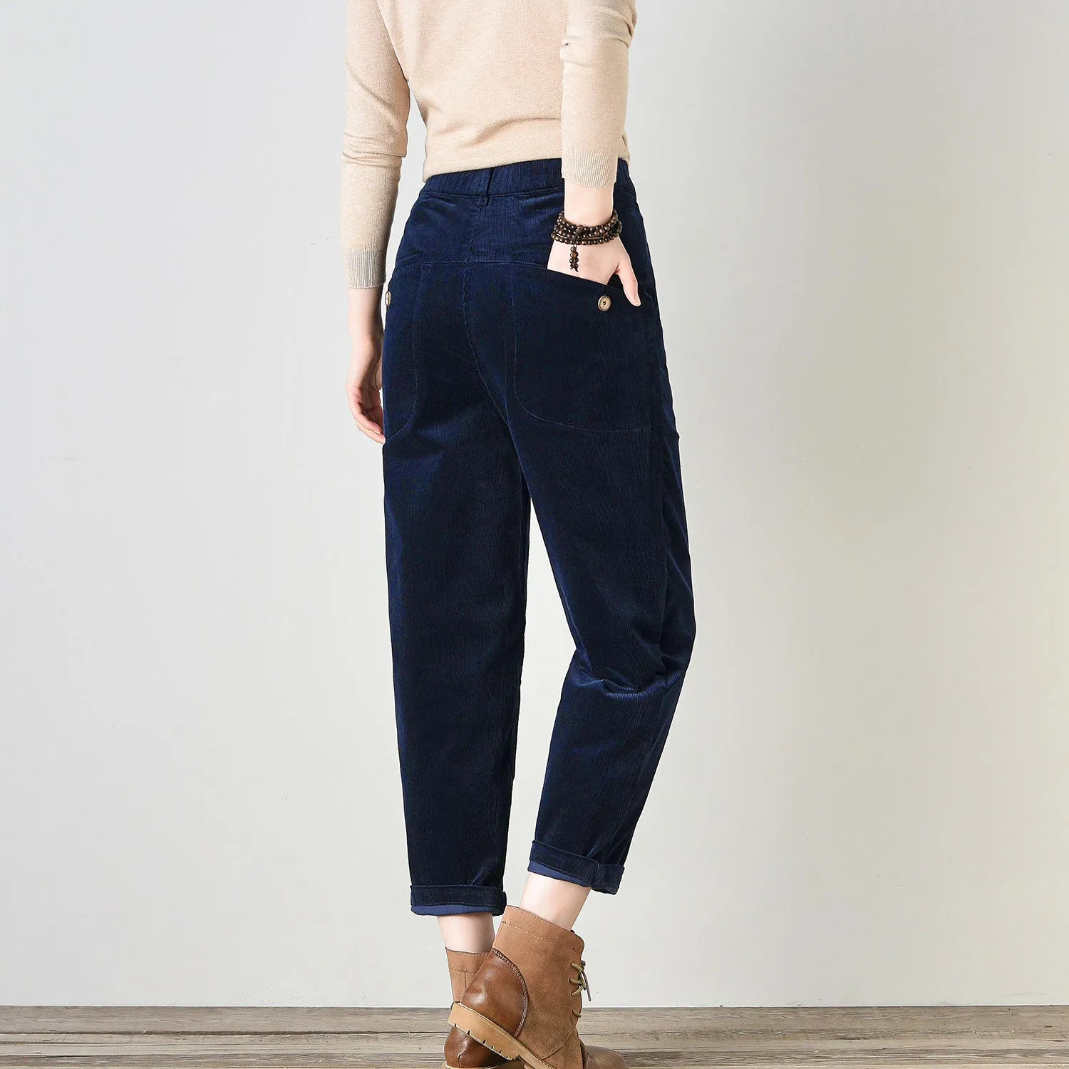 Casual High Waist Relaxed Fit Corduroy Pants C4693