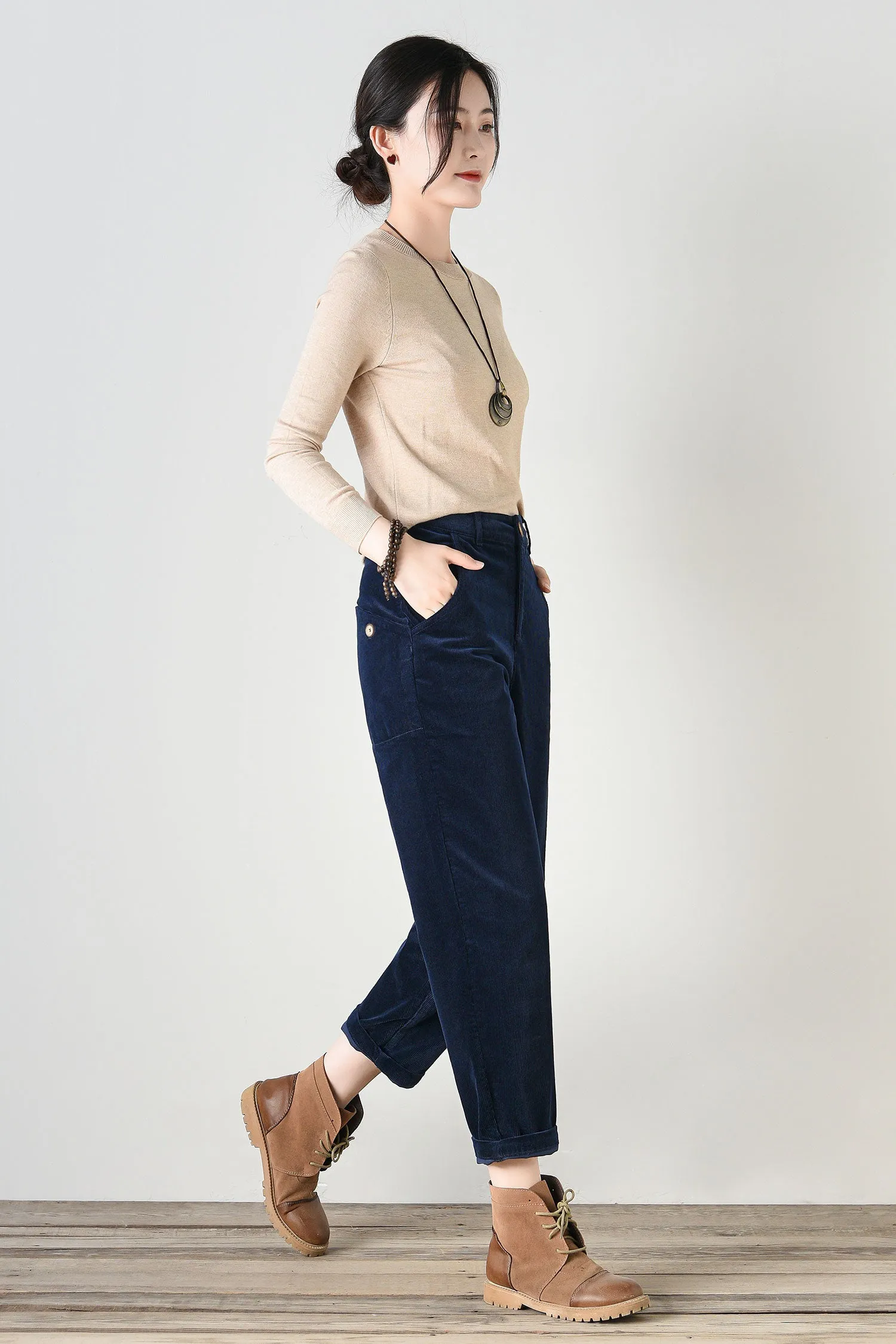 Casual High Waist Relaxed Fit Corduroy Pants C4693