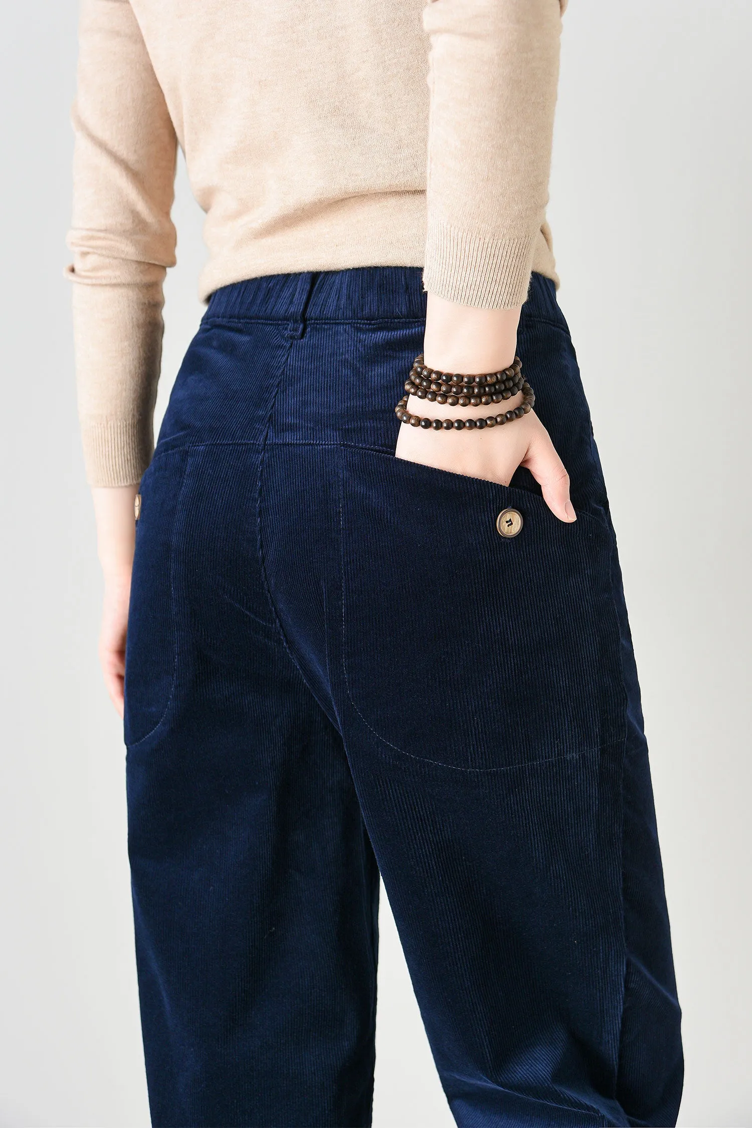 Casual High Waist Relaxed Fit Corduroy Pants C4693