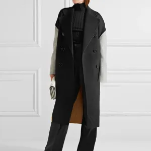 Casual Lapel Collar Color Block Long Sleeve Double Breasted Cocoon Midi Trench Coat