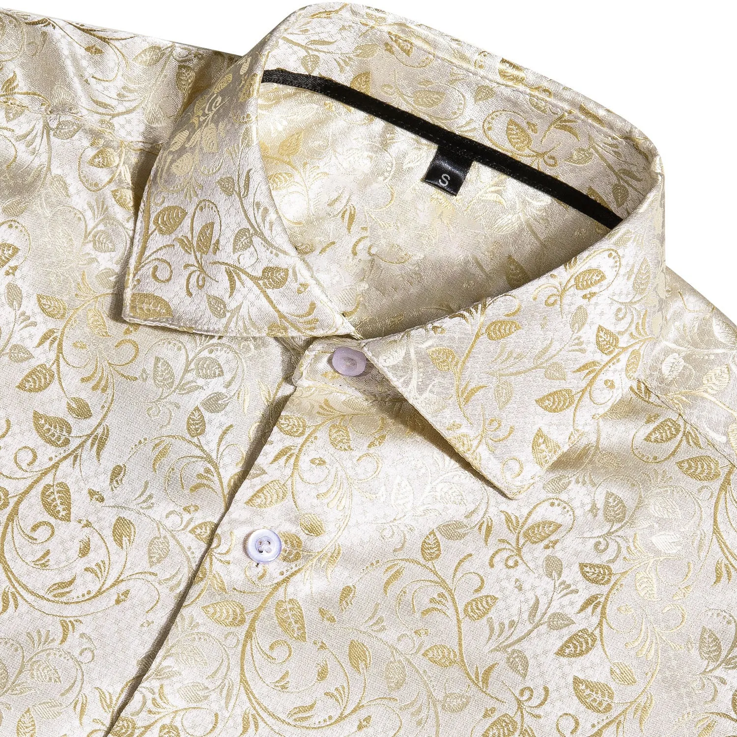 Champagne Floral Silk Men's Long Sleeve Shirt