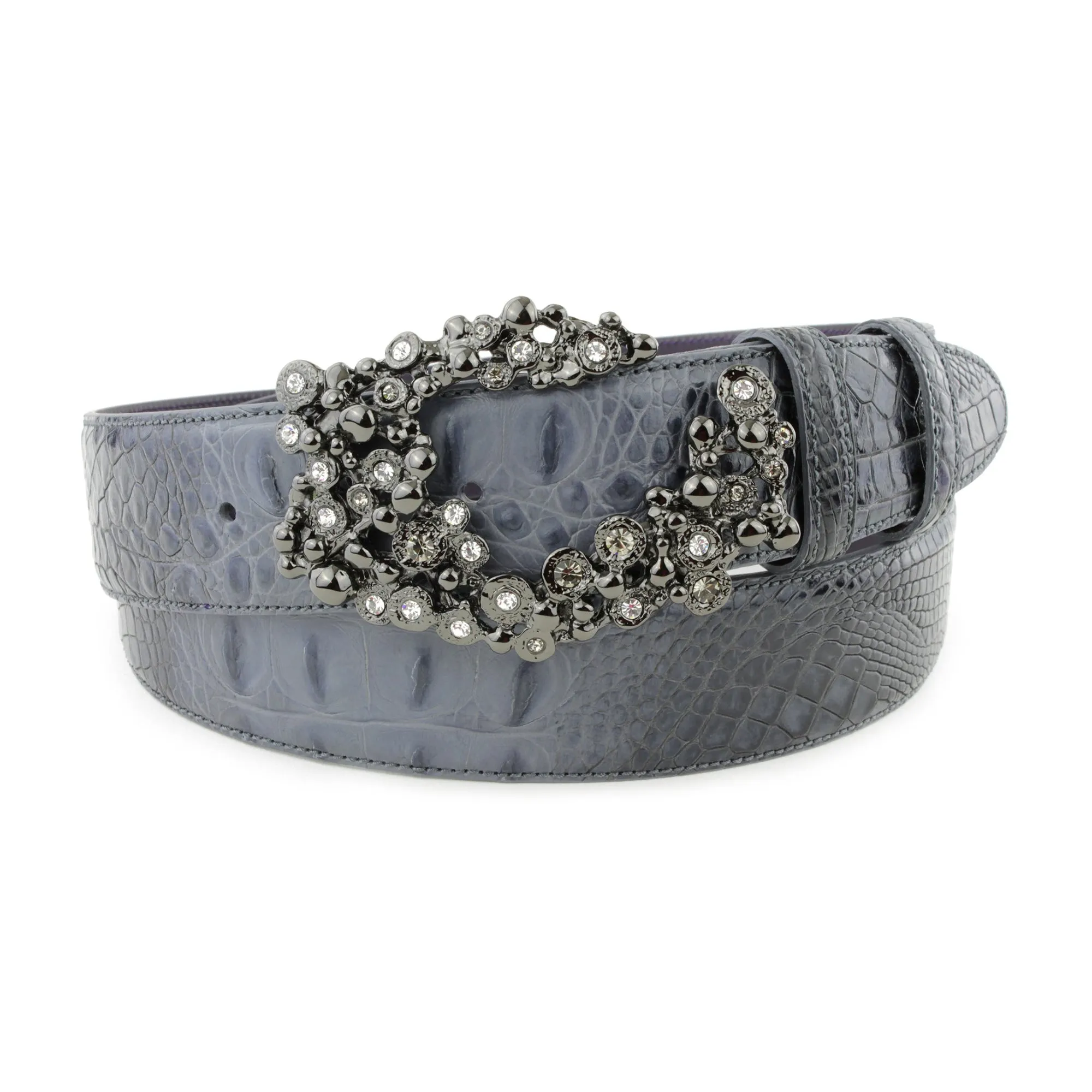 Charcoal Grey Mock Croc Crystal Swirl Belt