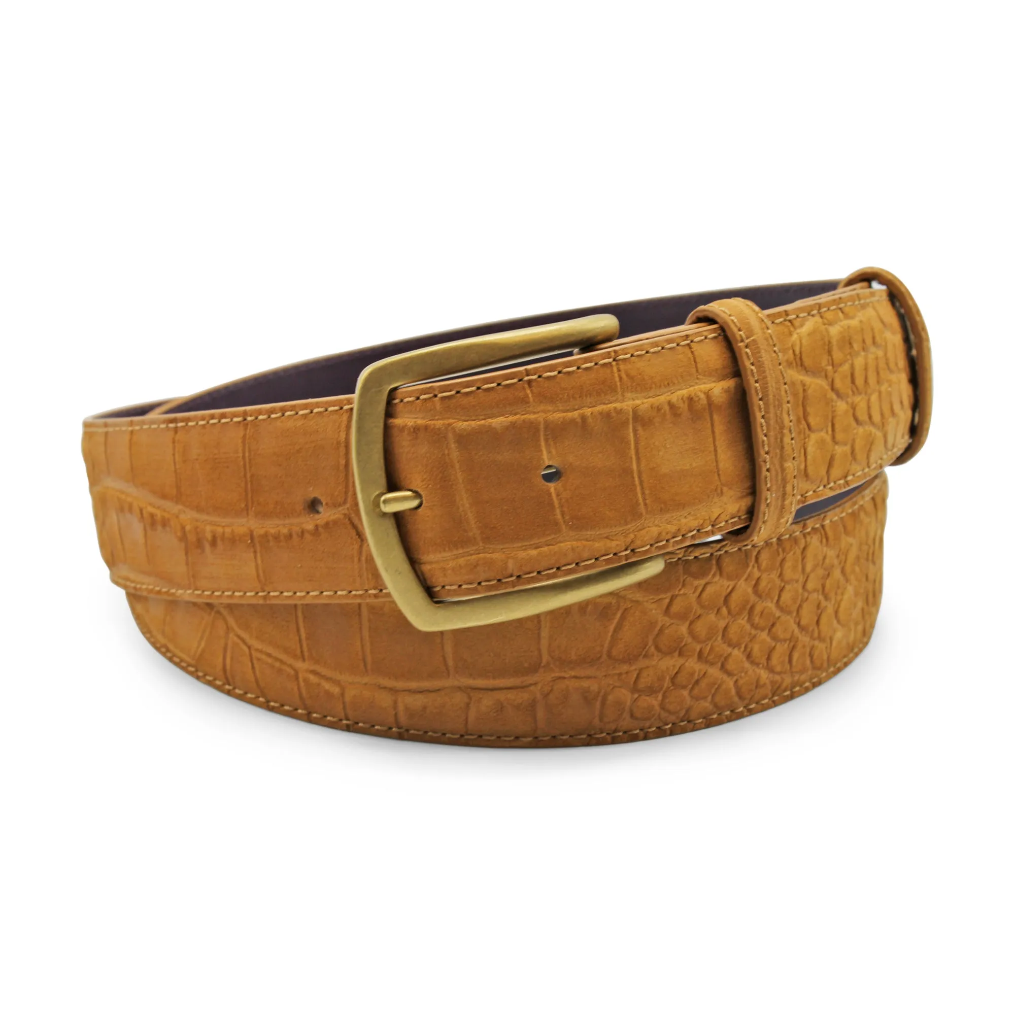 Chestnut Nubuck Touch Mock Croc Antique Belt