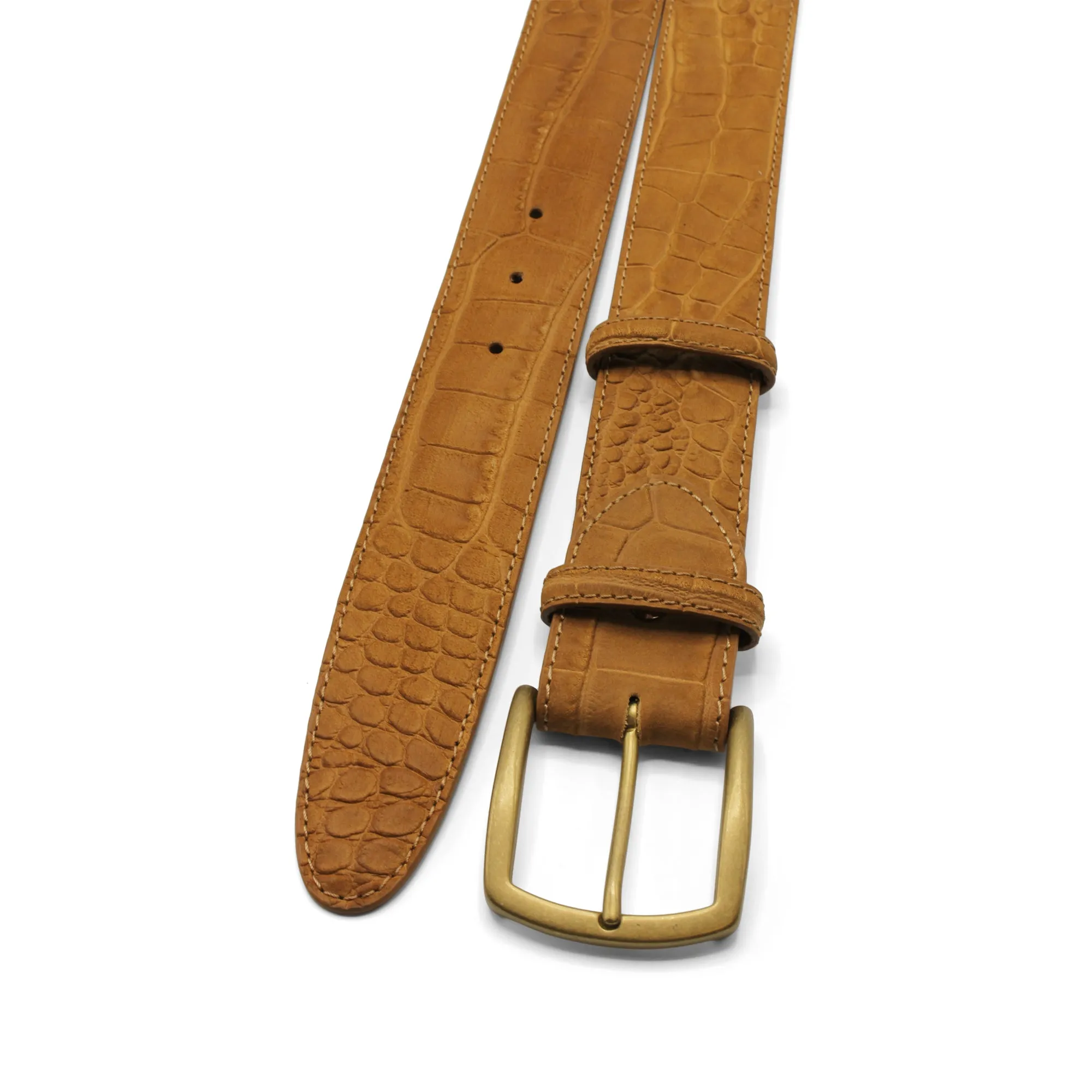 Chestnut Nubuck Touch Mock Croc Antique Belt